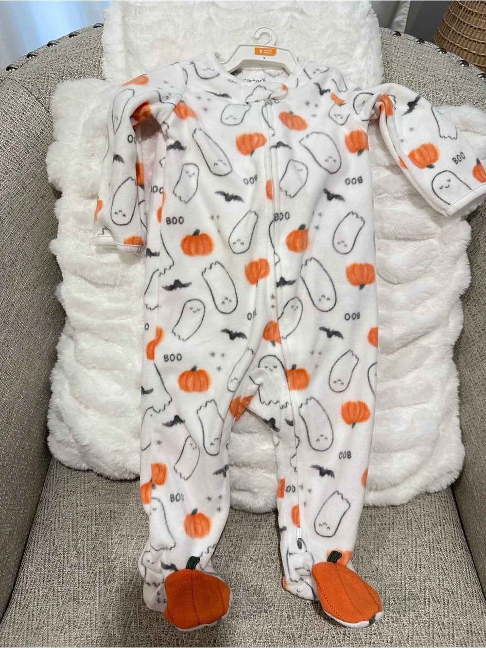 Carter’s Halloween Footed Pajamas & Cat & Jack Fall One-Piece 6-9M